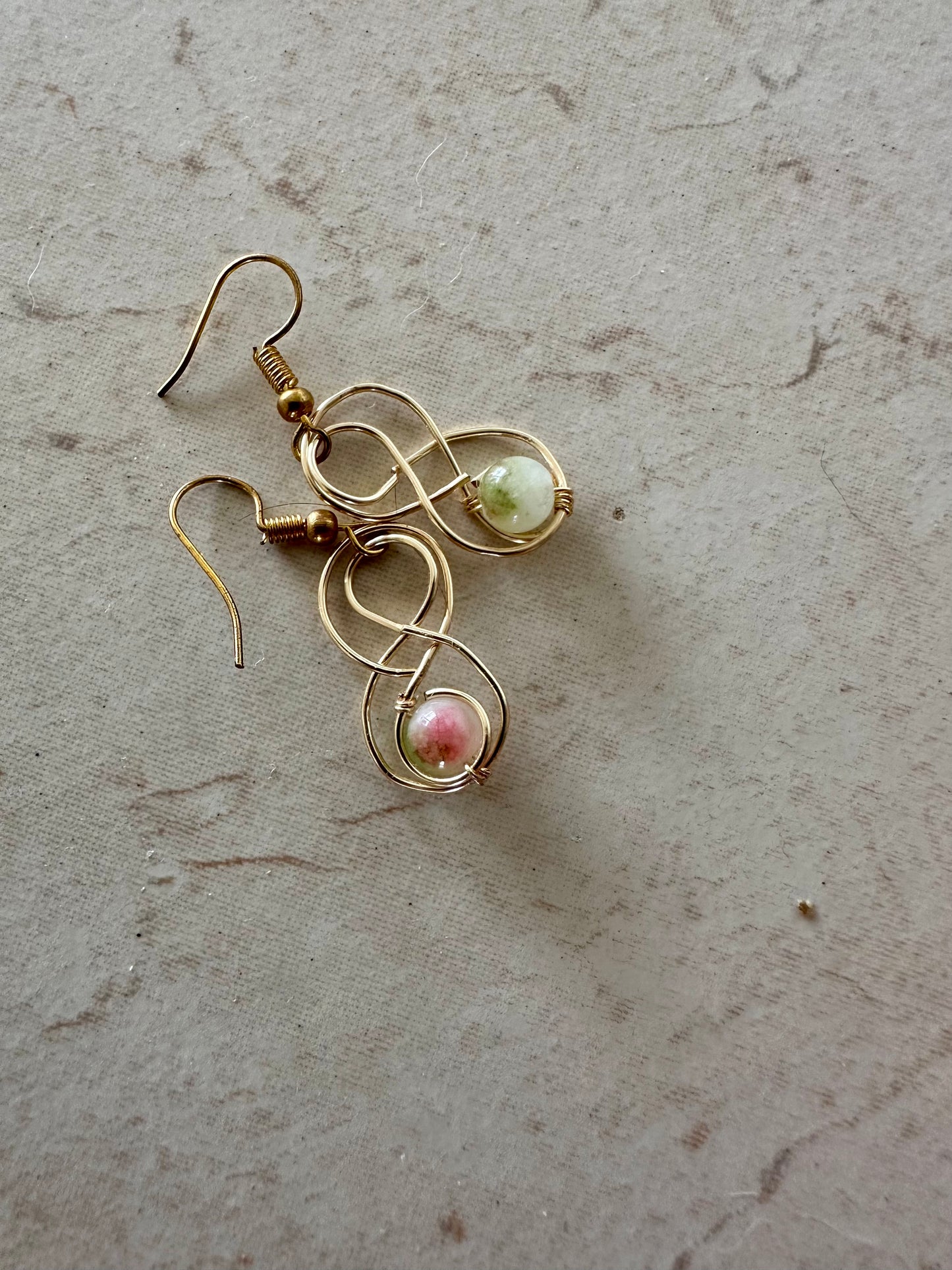 Crystal Agate earrings- Handmade Wired Crystal Pebble