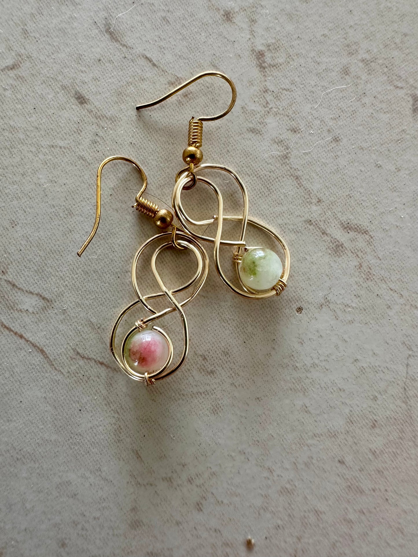 Crystal Agate earrings- Handmade Wired Crystal Pebble