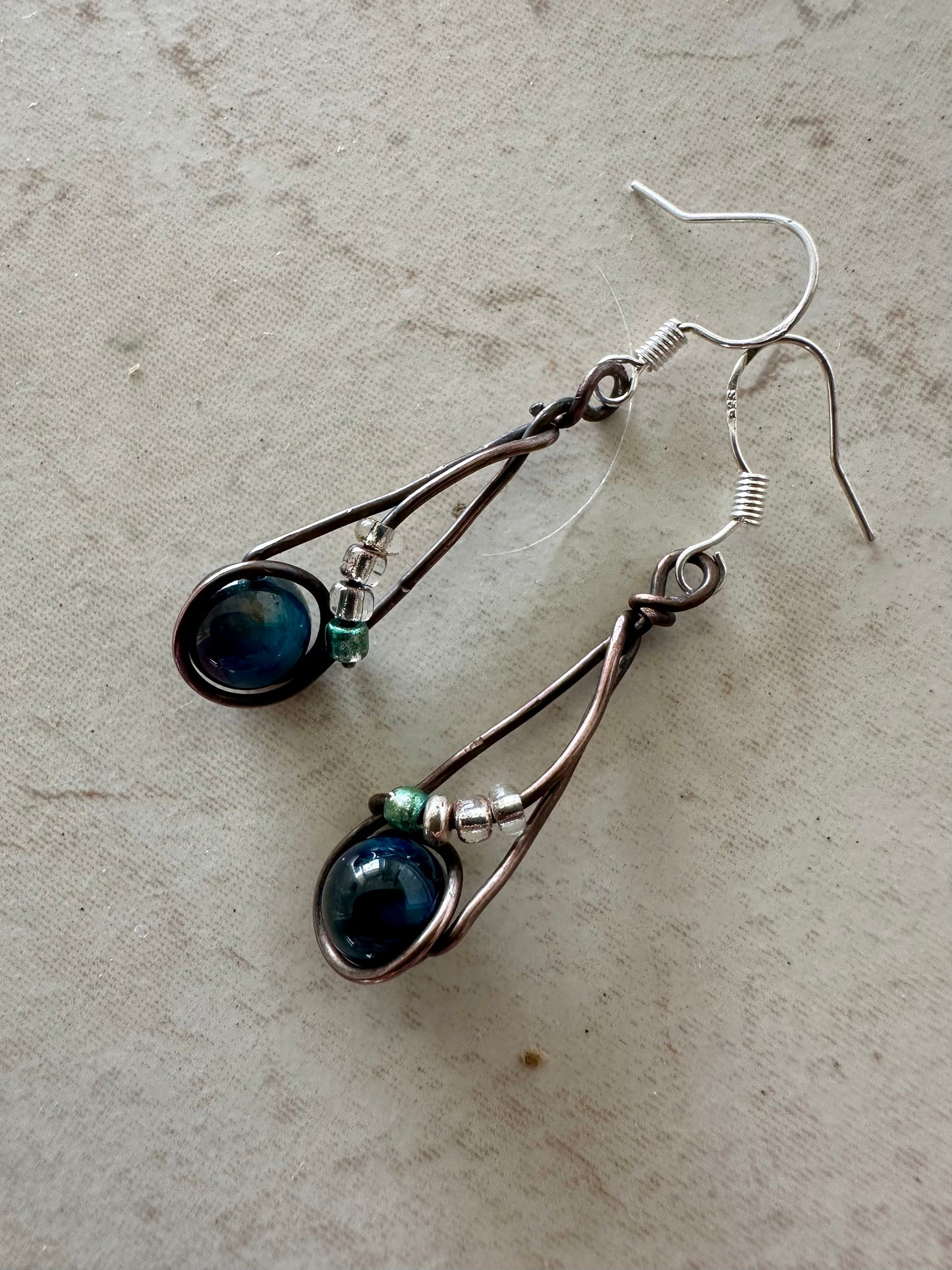 Blue Agate aged copper earrings