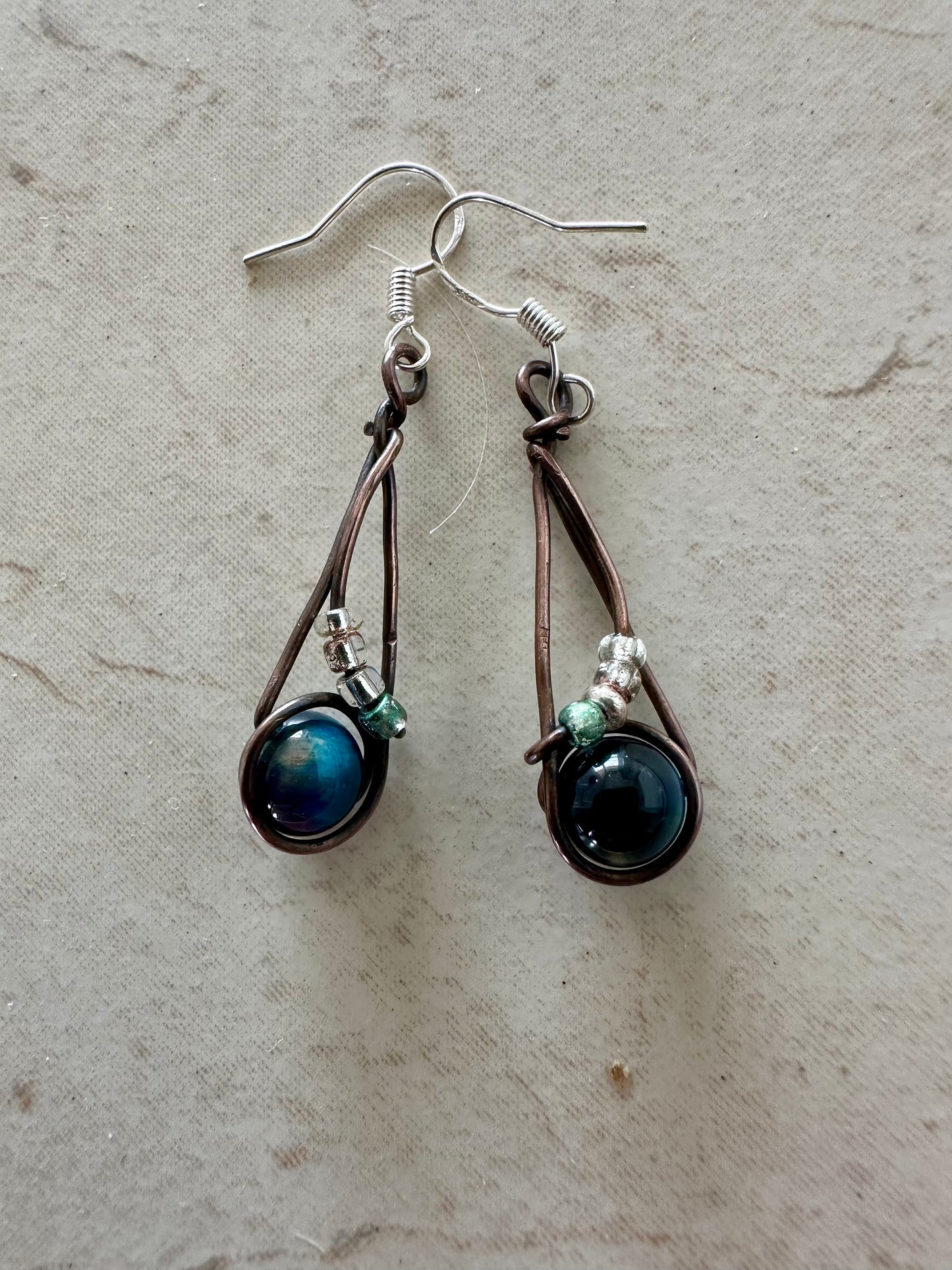Blue Agate aged copper earrings
