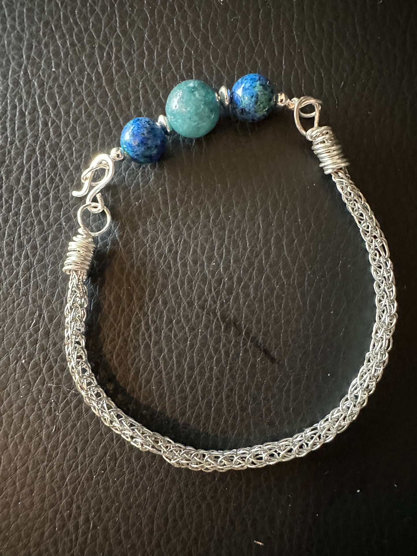 Unique Viking Weave Bracelet with Stunning Blue Stone Beads - Gift for Her