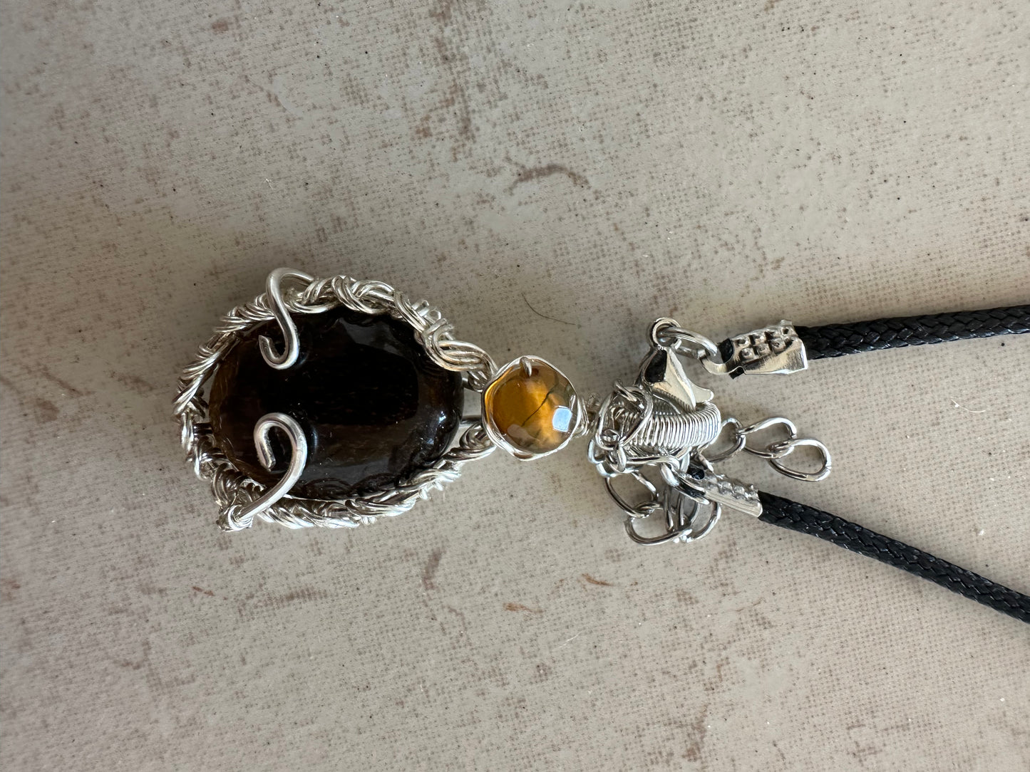 Tigers Eye Pendant with Unique Wire Wrap - Handcrafted Gift