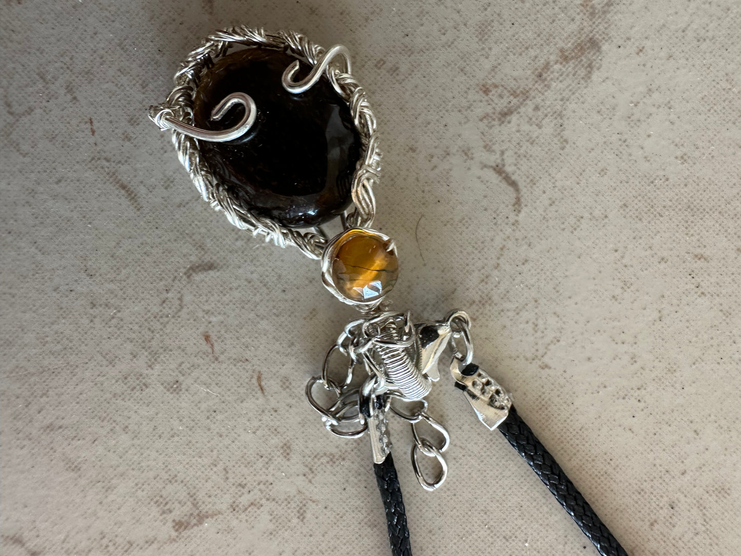 Tigers Eye Pendant with Unique Wire Wrap - Handcrafted Gift