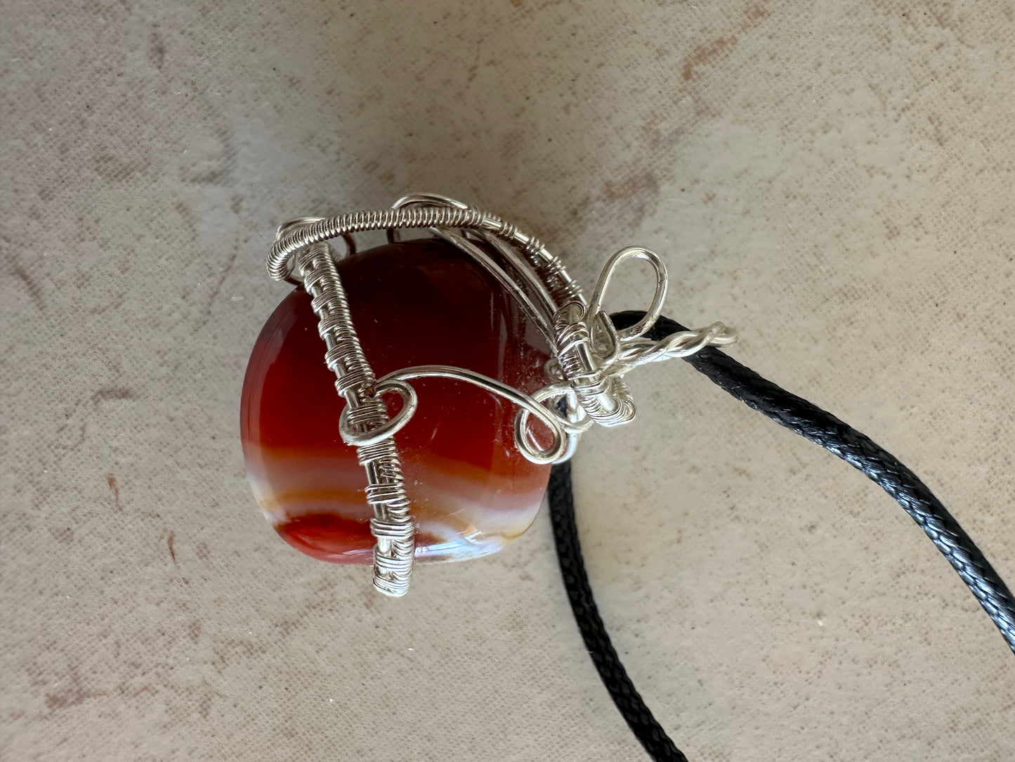 One-of-a-Kind Agate Stone Pendant - Reddy Brown & White Tones, Unique Silver Wire Jewelry