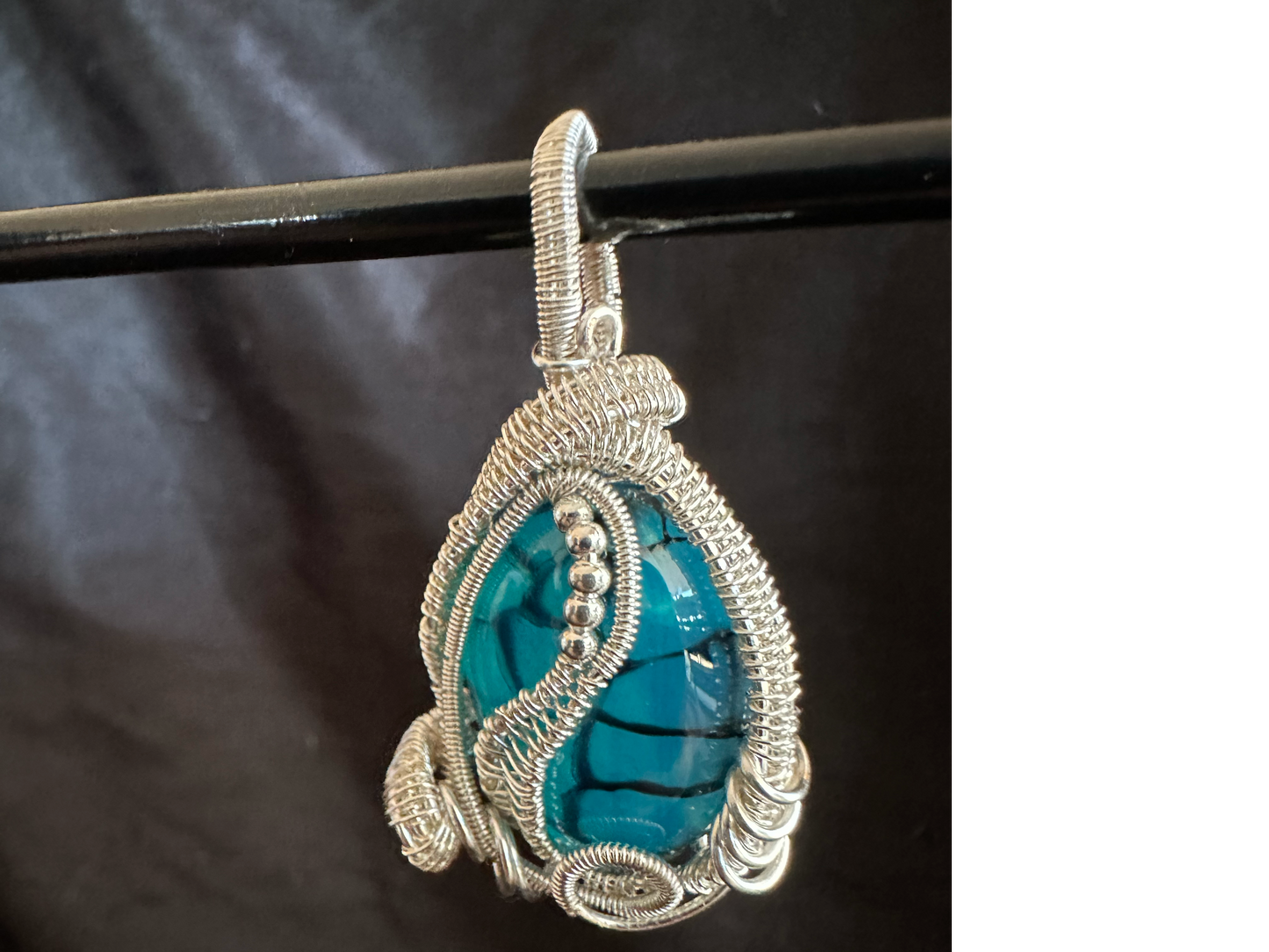 Gorgeous Agate Pendant - Delicately Wired in Enhanced Blue, Great Gift Idea