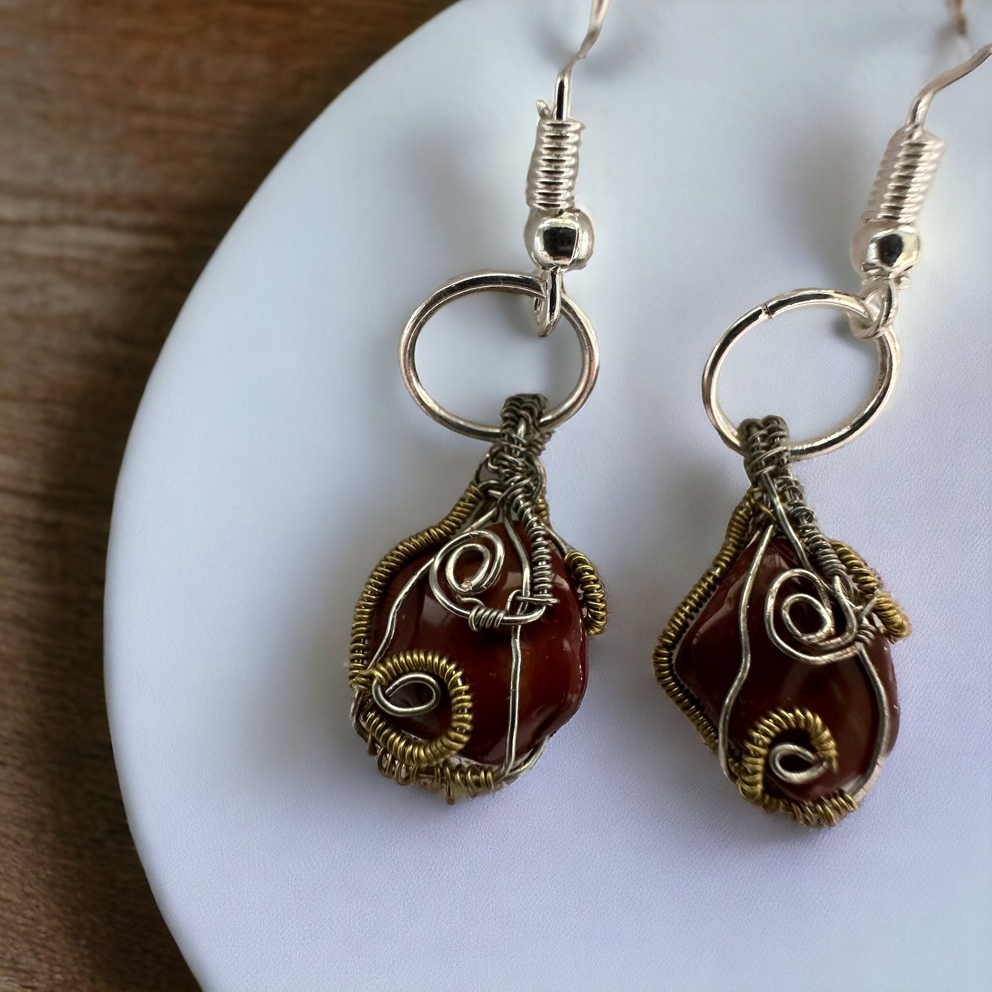 Unique Carnelian Crystal Pebble Earrings - Intricately Wired for a Stunning Statement