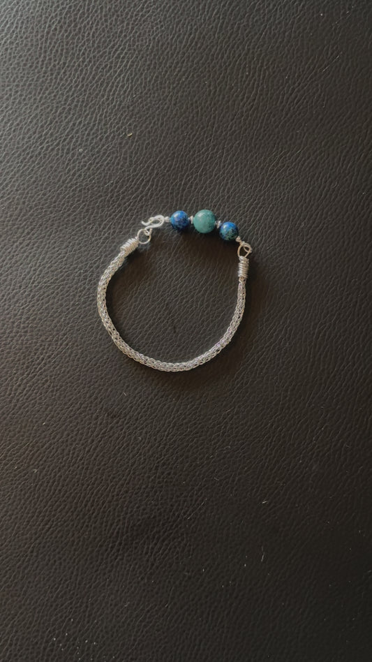 Unique Viking Weave Bracelet with Stunning Blue Stone Beads - Gift for Her