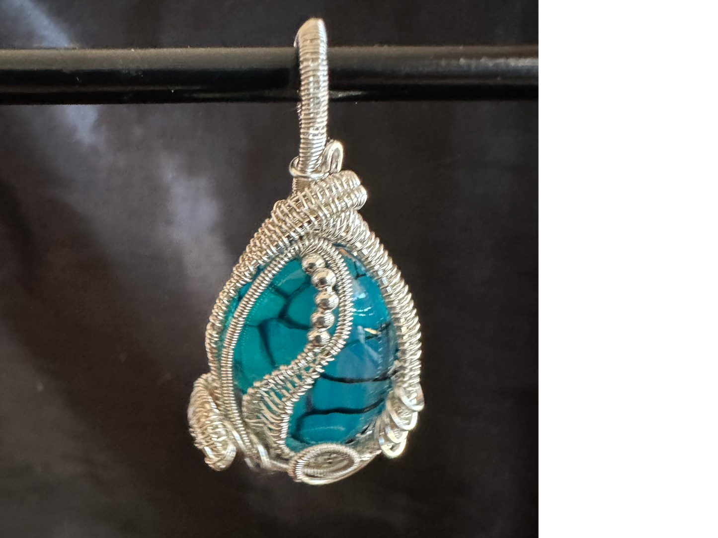 Gorgeous Agate Pendant - Delicately Wired in Enhanced Blue, Great Gift Idea